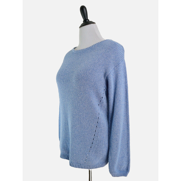 J Jill Size L Missy Cotton Knit Pullover Sweater Crew Neck Blue - Picture 1 of 10